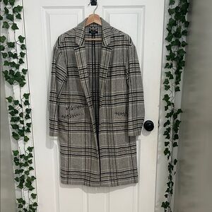 Madewell Black and White Plaid Trench Coat